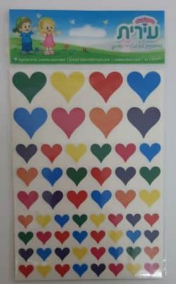 מדבקות לבבות צבעוני ב3 גדלים שונים<BR>בחר סוג<BR>10 דף