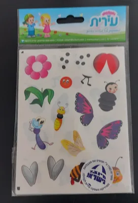 מדבקות חלקי חיפושית, פרפר ופרח רקע שקוף <BR> 10 דף