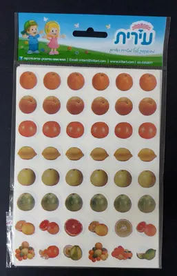 מדבקות פירות הדר שלמים ופתוחים <BR> 10 דף