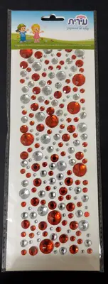 מדבקות אבני חן גווני אדום כסף במגוון גדלים