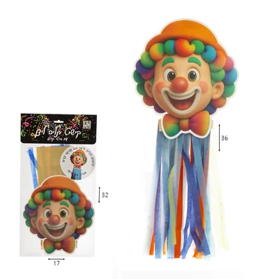 קישוט תליה ראש ליצן עם סרטי קרפ