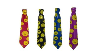 עניבה למסיבות פלסטיק סמיילי<BR> 12 יח