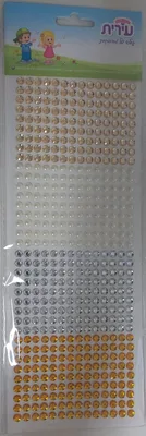 מדבקות אבני חן עיגולים <BR> גווני זהב, כסף, פנינה