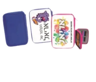 קלמר מעוצב 2 תאים עם רוכסן+ אביזרים <BR> שטח הדפסה 19X11